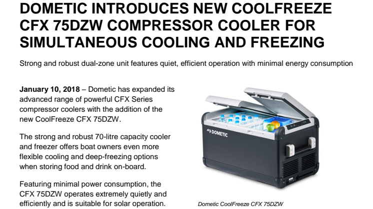 Dometic Introduces New Coolfreeze CFX 75DZW Compressor Cooler for  Simultaneous Cooling and Freezing
