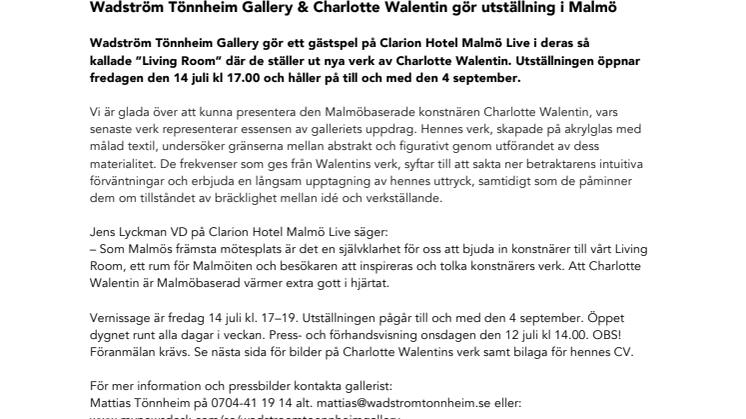 Wadström Tönnheim Gallery & Charlotte Walentin gör utställning i Malmö