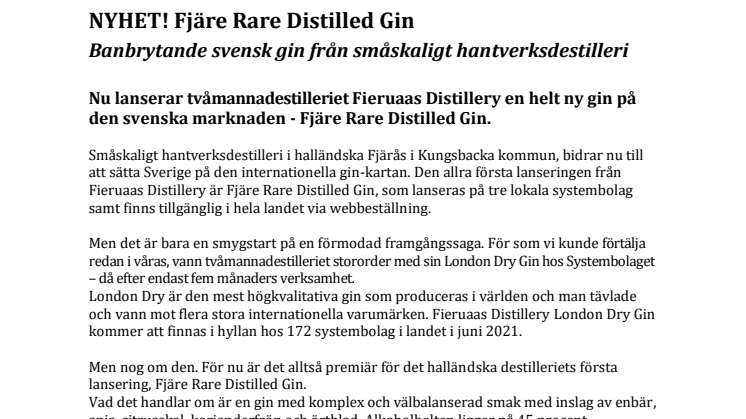 NYHET! Banbrytande svensk gin från småskaligt hantverksdestilleri