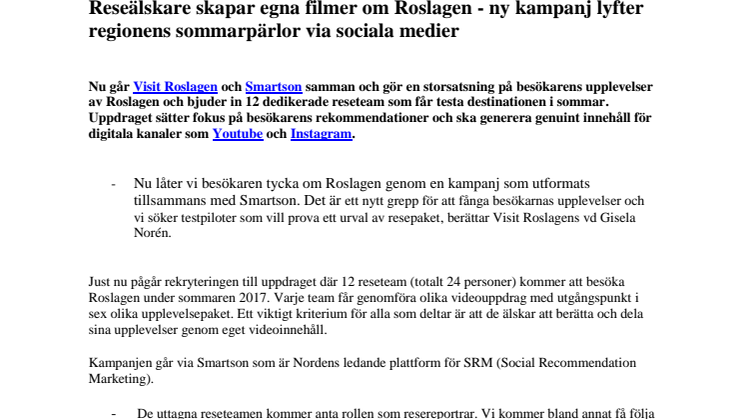 Reseälskare skapar egna filmer om Roslagen -  ny kampanj lyfter regionens sommarpärlor via sociala medier