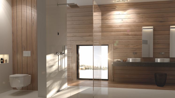 Linjakkaat Geberit CleanLine -suihkukourut ovat tyylikkäitä ja käytännöllisiä. Seinän viereen sijoitettava suihkukouru mahdollistaa tyylikkäät kaadot ja tasalattiasuihkun.