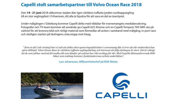 Capelli stolt samarbetspartner till Volvo Ocean Race 2018