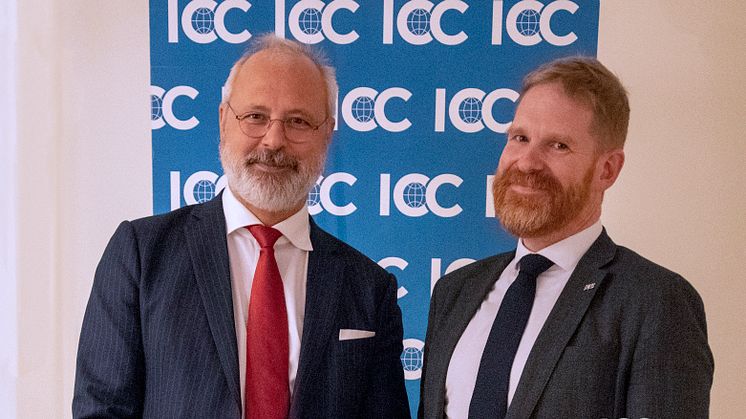 Johnny Herre, justitieråd Högsta Domstolen, och Oscar Tiberg, Advokat Chouette samt nybliven ordförande i ICC:s handelsrättskommitté