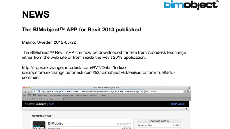 The BIMobject™ APP for Autodesk Revit 2013 published