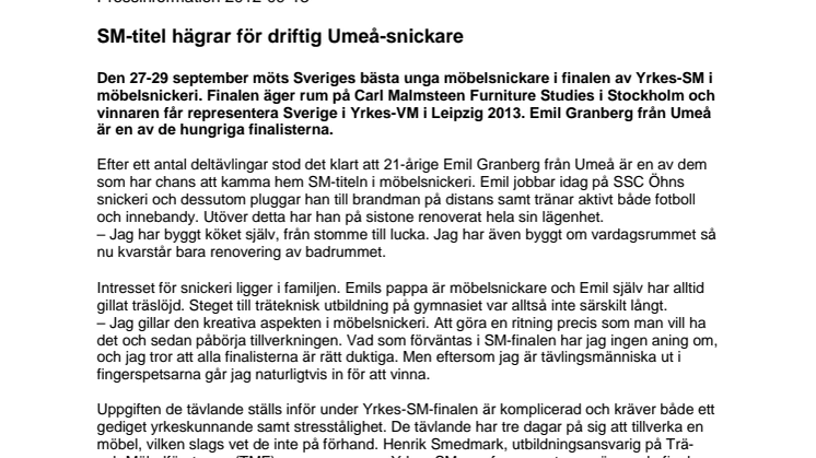 Umeå-snickare på väg mot SM-titel  