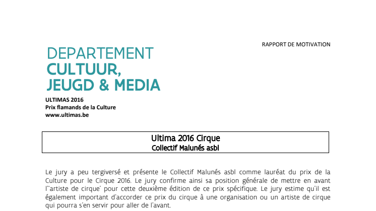 rapport de motivation Ultima 2016 Cirque