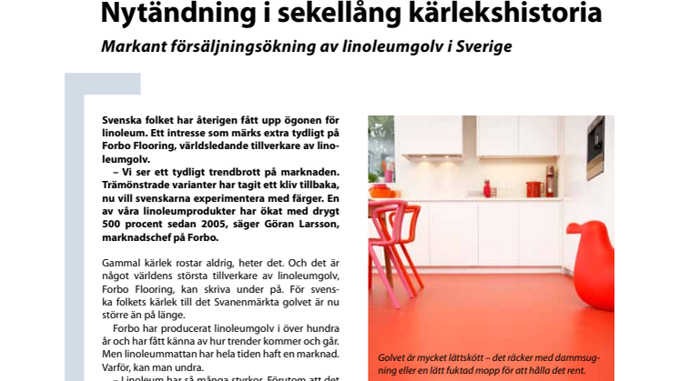 Nytändning i sekellång kärlekshistoria – Markant försäljningsökning av linoleumgolv i Sverige