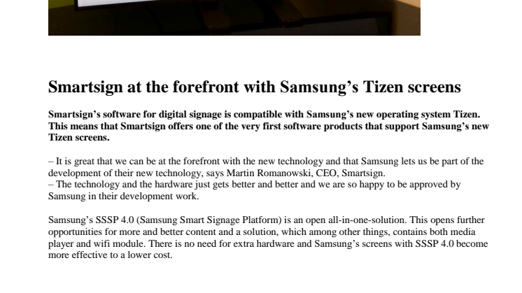Smartsign at the forefront with Samsung’s Tizen screens