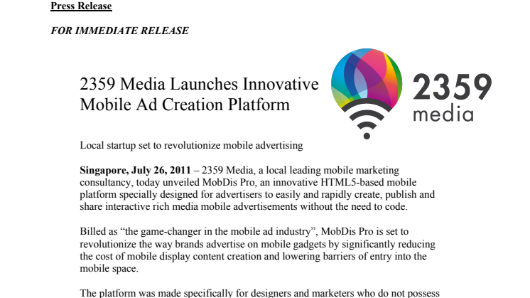 2359 Media Launches Innovative Mobile Ad Creation Platform