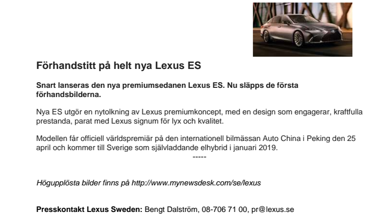 Förhandstitt på helt nya Lexus ES