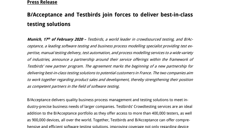 B/Acceptance and Testbirds join forces to deliver best-in-class testing solutions
