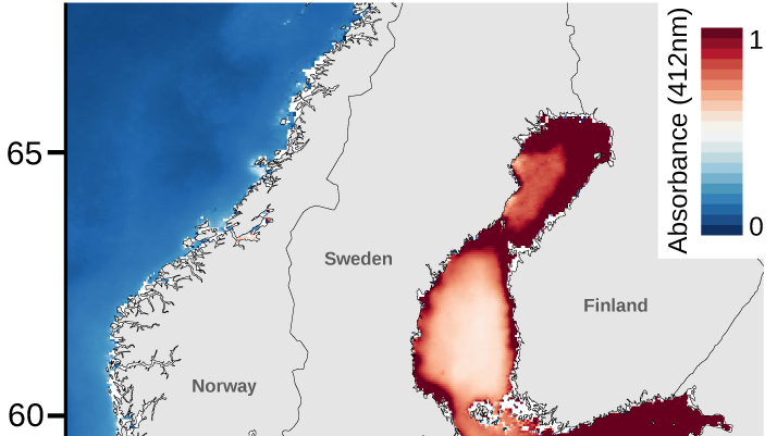 Modis-AQUA satellitdata över Östersjöns rödskiftad ljusmiljö 
