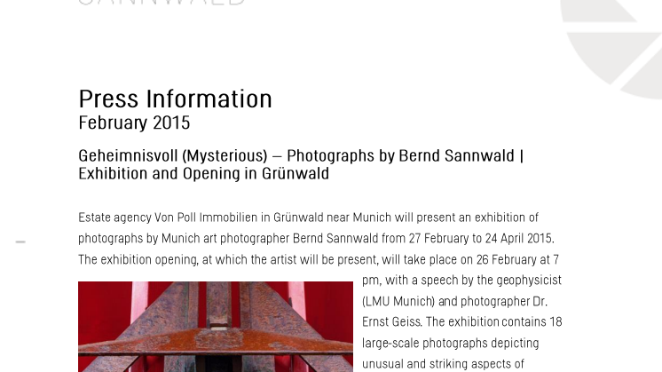 Geheimnisvoll (Mysterious) – Photographs by Bernd Sannwald |  Exhibition and Opening in Grünwald