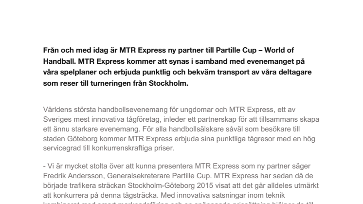 MTR Express ny partner till Partille Cup