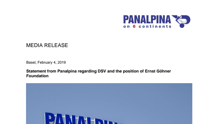Statement from Panalpina regarding DSV and the position of Ernst Göhner Foundation