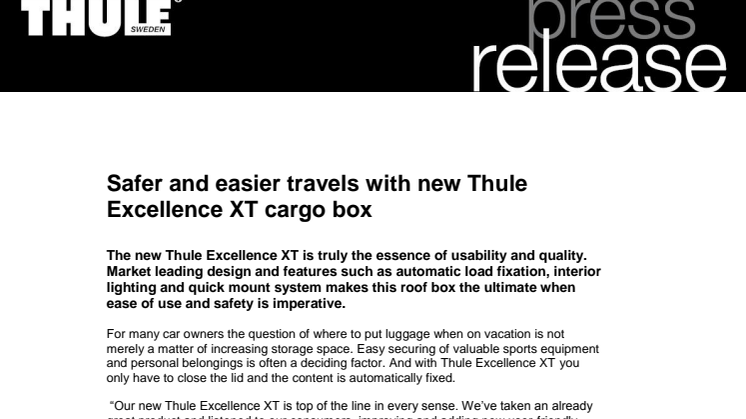 Safer and easier travels with new Thule Excellence XT cargo box