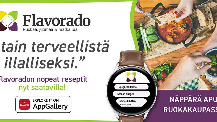 Suosittu kotimainen ruoka- ja viinisivusto Flavorado julkaistiin sovelluksena Huawein älykelloille