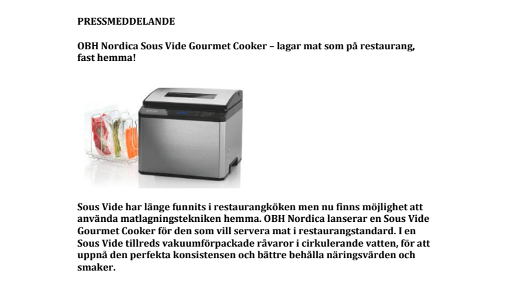 OBH Nordica Sous Vide Gourmet Cooker – lagar mat som på restaurang, fast hemma!