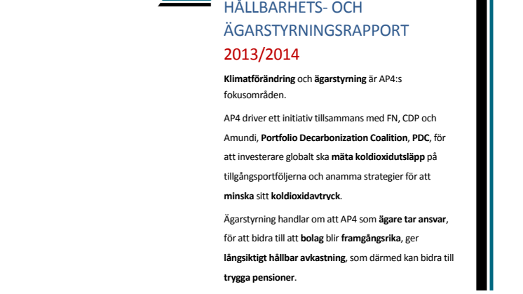 Hållbarhets- och ägarstyrningsrapport 2013/2014