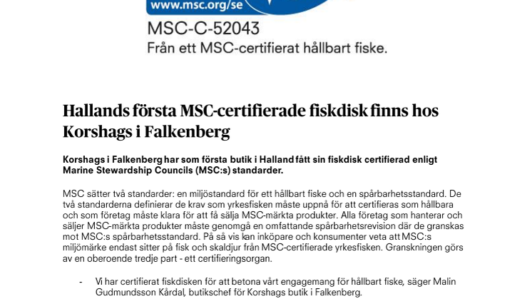 Hallands första MSC-certifierade fiskdisk finns hos Korshags i Falkenberg