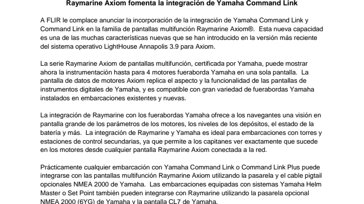 Raymarine Axiom fomenta la integración de Yamaha Command Link 