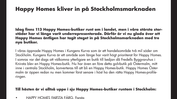 Happy Homes kliver in på Stockholmsmarknaden