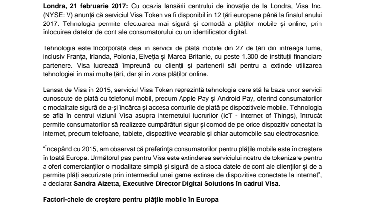 Serviciul de tokenizare Visa pentru plăți mobile se va extinde în 12 țări europene până la finalul anului 2017