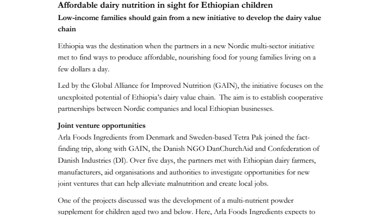 Affordable dairy nutrition in sight for Ethiopian children