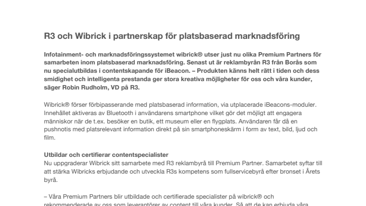 R3 och Wibrick i partnerskap för platsbaserad marknadsföring