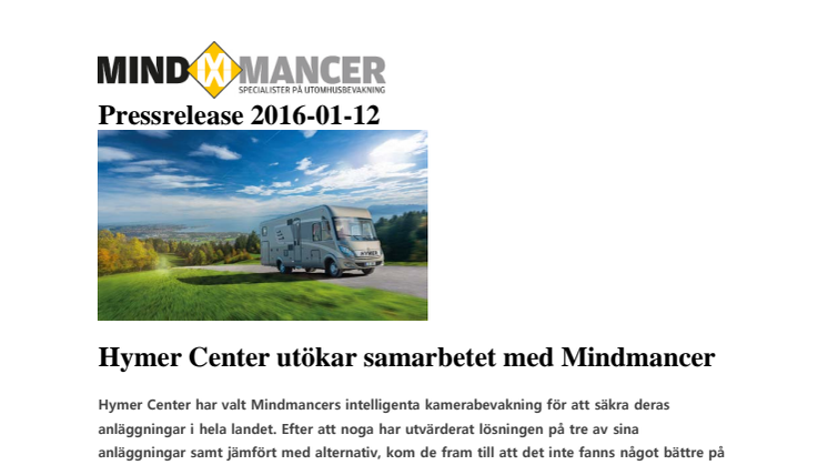 Hymer Center utökar samarbetet med Mindmancer