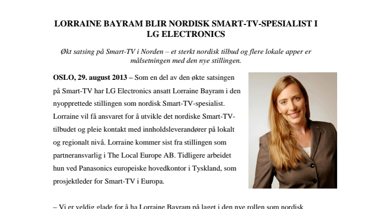 LORRAINE BAYRAM BLIR NORDISK SMART-TV-SPESIALIST I LG ELECTRONICS