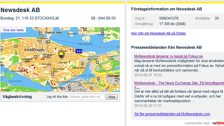 Eniro.se publicerar pressinformation från MyNewsdesk 