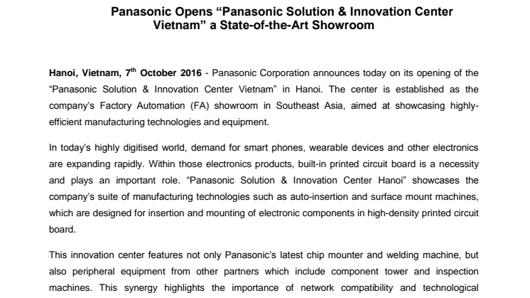 Panasonic Opens “Panasonic Solution & Innovation Center Vietnam” a State-of-the-Art Showroom