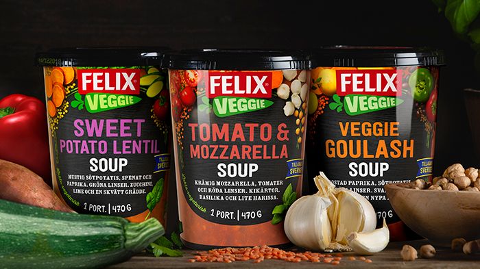 En tomat- och mozzarellasoppa, en vegansk gulasch och en sötpotatis- och linssoppa tar nu plats i den vegetariska familjen från Felix