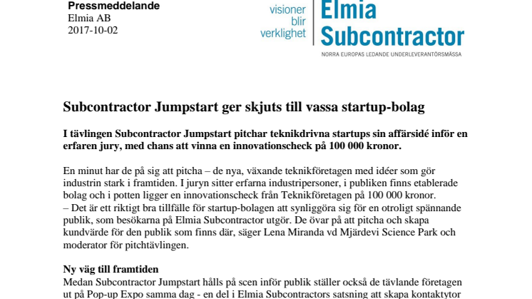 Subcontractor Jumpstart ger skjuts till vassa startup-bolag