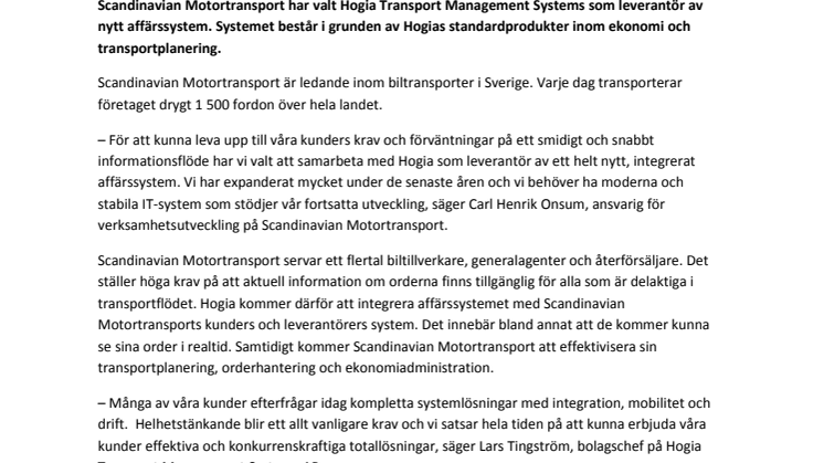 Scandinavian Motortransport väljer helhetslösning från Hogia