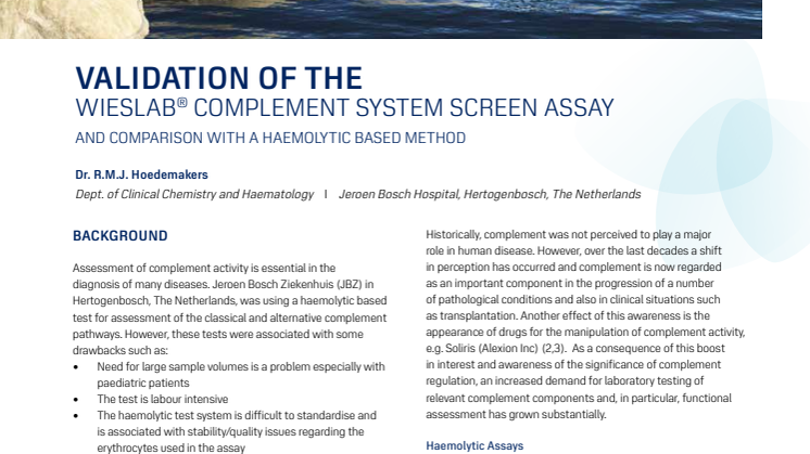 Validation of the wieslab® complement system screen assay and comparison with a haemolytic based method