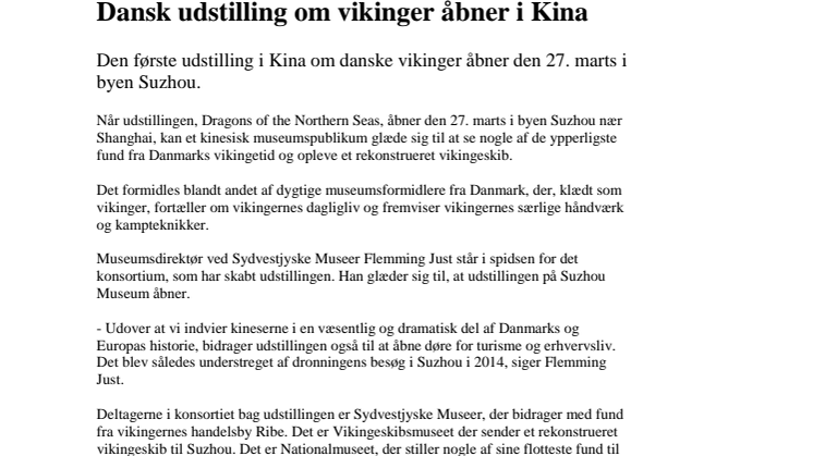 Dansk udstilling om vikinger åbner i Kina 27. marts