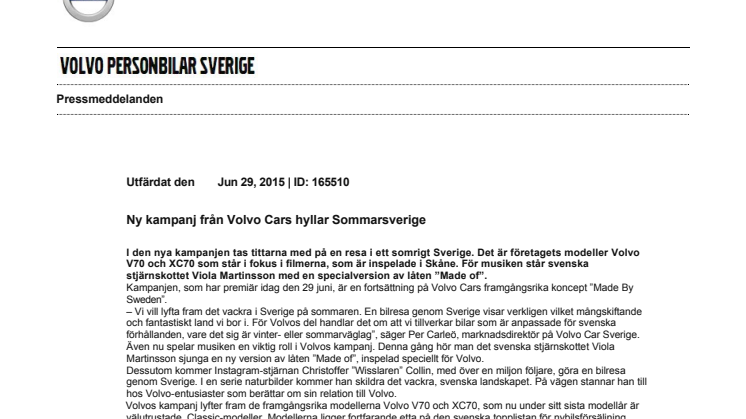 Ny kampanj från Volvo Cars hyllar Sommarsverige