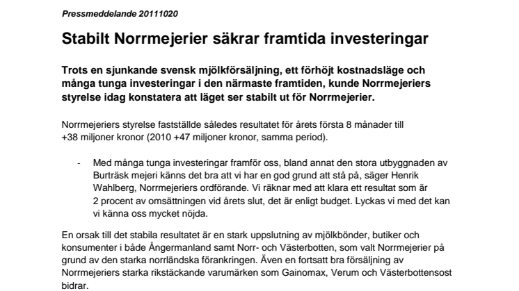 Stabilt Norrmejerier säkrar framtida investeringar
