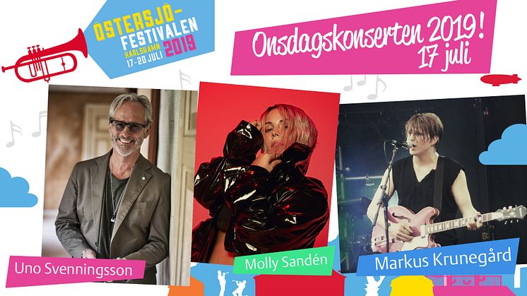 Uno Svenningsson, Molly Sandén och Markus Krunegård inleder Östersjöfestivalen 