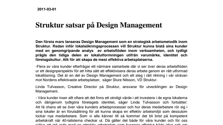 Struktur satsar på Design Management