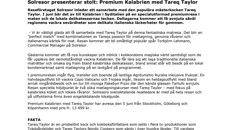 Solresor presenterar stolt: Premium Kalabrien med Tareq Taylor