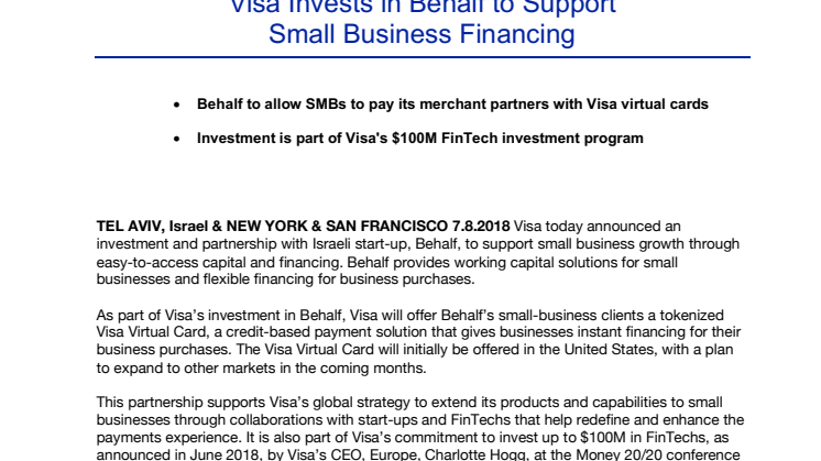  Visa investoi 100 miljoonaa dollaria FinTech-yrityksiin