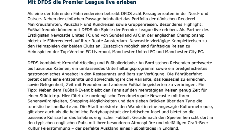 Faktenblatt Fußballreisen zur Premier League Saison 2017/2018