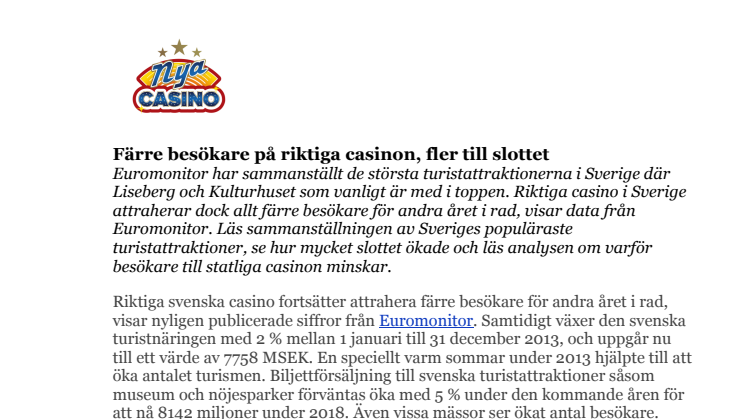 Färre besökare på riktiga casinon, fler till slottet