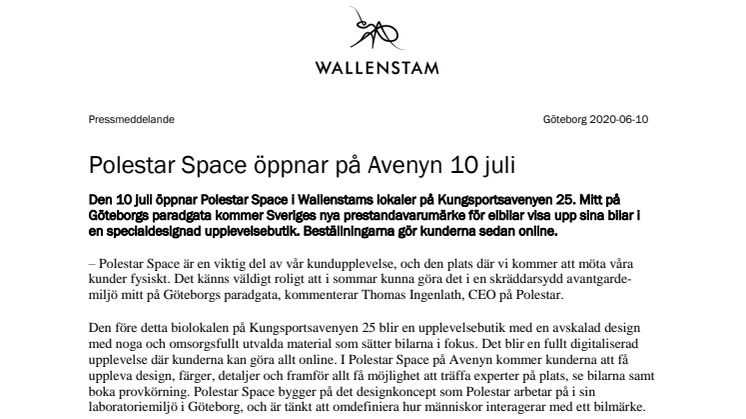 Polestar Space öppnar på Avenyn 10 juli