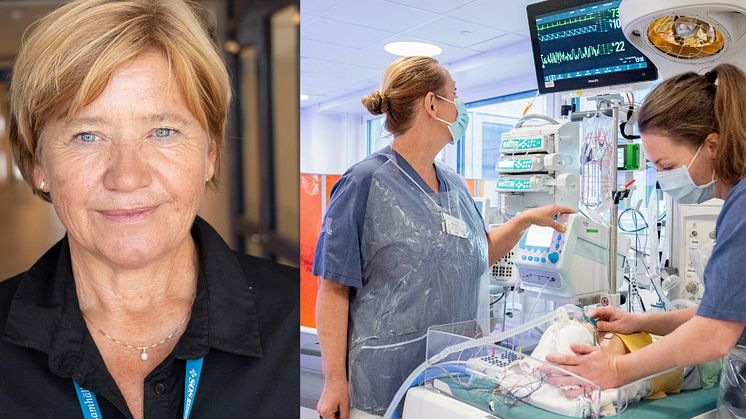 Inger Kull, professor i vårdvetenskap. Utbildningssituation på neonatalen på Södersjukhuset. Foto: Stefan Zimmerman och Johan Adelgren.