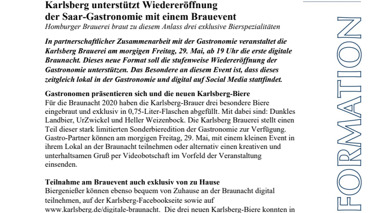 Presseinfo zur digitalen Braunacht der Karlsberg Brauerei