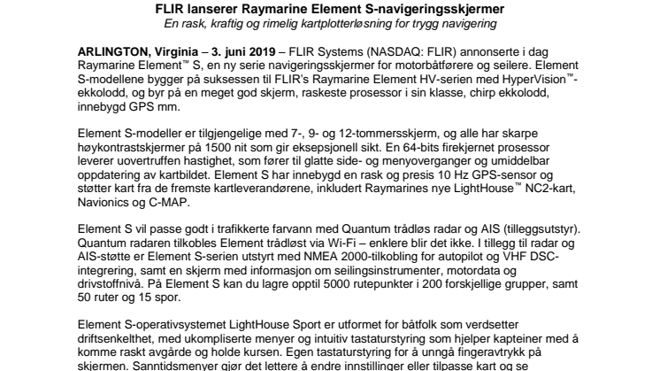 FLIR lanserer Raymarine Element S-navigeringsskjermer